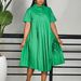 Women's Clothing Short Sleeve Solid Color A-Line Skirt African Shirt Dress American Style_ecoleips.com