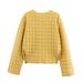 Women's Winter Plaid Cotton Coat With Single Button Closure Loose Fit Long Sleeve Round Neck Tunic Jacket Streetwear Fashion Outerwear_ecoleips.com