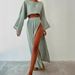 High Waist Chic Slit Cropped Top Women's Casual Cotton-Linen Blend Two Piece Suit For Holiday Spring/Autumn Regular Size_ecoleips.com