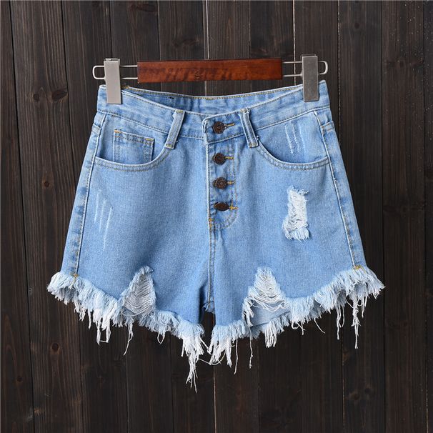 So Pretty White Button-Up High-Waisted Denim Shorts For Women A-Line Loose Wide-Leg Hot Pants 2025 Summer_ecoleips.com