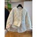 girl Vintage Quilted Diamond Pattern Round Neck Cotton Jacket For Women Winter Loose Casual Trendy Top Coat_ecoleips.com