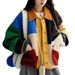 Women's Clothing Retro Color Matching Colorful Plaid Silhouette Loose Lamb Wool Short Jacket_ecoleips.com