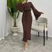 Women's Clothing Muslim Solid Color Temperament Pleated Straight Long Fashionable And Elegant Dress_ecoleips.com