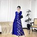 Summer Women's Pleated Long Sleeve Dress V Neck Printed Elegant High End Fashion Age Reducing Red Color Clothing_ecoleips.com