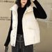 Women's Quilted Sleeveless Down Vest, Lightweight Winter Puffer Gilet With Stand Collar, Slim Fit Fleece Lined Jacket For Layering_ecoleips.com