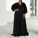 Women's Clothing Plus Size Long Sleeve Beaded Sexy Wide Leg Pleated Jumpsuit_ecoleips.com
