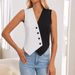 Women's Clothing women's spring and summer black and white contrast cross V neck short suit waistcoat vest_ecoleips.com