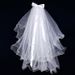 Double-Layer Pearl & Ribbon Bow Wedding Veil – Glow-in-the-Dark Bridal Hair Accessory For Photos (60-80cm, White With Pearls)_ecoleips.com