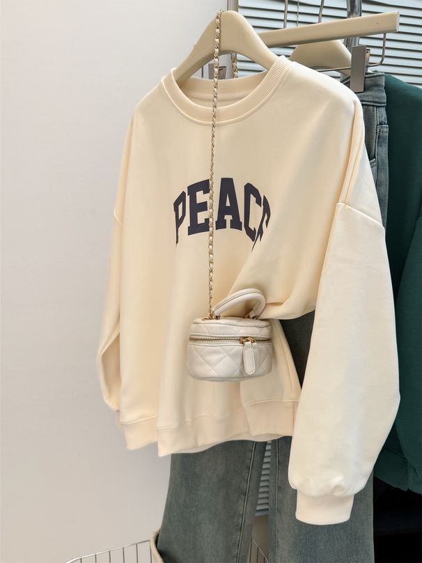 American-style Printed Round-neck Long-sleeve Sweatshirt For Women, Spring And Autumn Thin Large-size Loose Korean-style_ecoleips.com