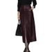 High Waist Genuine Leather Midi Skirt For Women A-Line Front Slit Elastic Back Elegant French Elegance Sheepskin_ecoleips.com