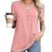 Women's Clothing Women's V Neck Short Sleeve Shirt Solid Color Button Detail For Formal & Casual For Women_ecoleips.com