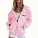 Women's Hooded Casual Sports Sweatshirt Jacket Loose Fit Zipper Fleece Lined Top With Print_ecoleips.com