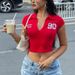 Women's Clothing Women’s Cropped Polo Tee – Digital Print & Deep V-Neck (Navy/Black/Red, S-L)_ecoleips.com