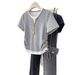 Women's Fashion Short Sleeve T-Shirt – Fake Two-Piece Design With Drawstring & Contrast Panels, Slim Fit Casual Top_ecoleips.com