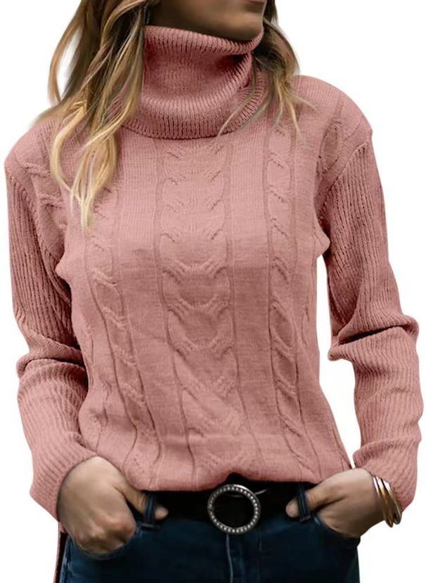 Women's Clothing Retro High Neck Knit Sweater - Women's Long Sleeve Pullover (95% Acrylic, Vintage Color Palette)_ecoleips.com