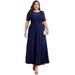 Women's Clothing Muslim Large Size Solid Color Lace Stitching Knitted Elastic Slim Elegant Dress_ecoleips.com