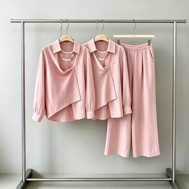 Women's Stylish Relaxed Two Piece Set Shirt Wide Leg Pants Outfit Of The Year Old Fashioned Vintage Casual Comfortable Size S M L XL Black White Pink_ecoleips.com