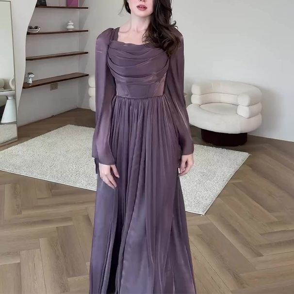 Women's Clothing Autumn Square Neck Pleated Slim Temperament High Waist Skirt Women_ecoleips.com
