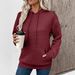 Women's Stylish Hooded Textured Long-Sleeve Sweatshirt - Casual Pullover Top With Pockets (Army Green, Dark Brown, Black, Wine Red)_ecoleips.com