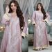 Elegant Embroidered Abaya Dress With Sequins – Lightweight Crinkle Polyester Muslim Jalabiya For Women (Pink/Green)_ecoleips.com