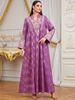Women's Clothing Women's Floral Embroidery Long Sleeve Dress Gold Foil Print Middle Eastern Arabian Style High Quality Heavy Duty Long Skirt_ecoleips.com