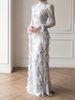 Elegant Satin Maxi Dress for Women Floral Print Long Sleeve Tie-Waist Soft And Flowy Women's Clothing_ecoleips.com