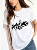 Women Graffiti AMAZING Letter Graphic T Shirt Round Neck Short Sleeve Loose Casual Streetwear Summer Tops_ecoleips.com