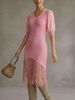 Breathable V Neck Chiffon Puff Sleeve Fringe Hem Loose Rib Knit Dress_ecoleips.com