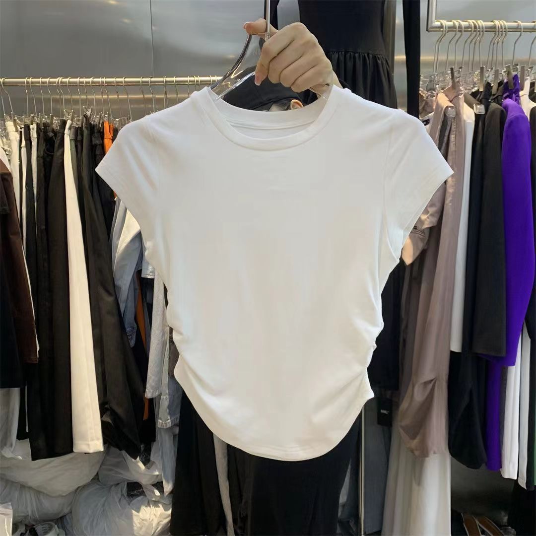 Spice Girl Pure Wish Waist T-Shirt Short Sleeve Women's Summer New Solid Color Bottom Pullover Slim Top_ecoleips.com