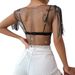 Sexy Fishnet Top European And American Summer Hot Sale Mesh Rhinestone Women's Short Sleeve Vest H21092_ecoleips.com