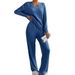 Spring And Autumn Two Piece Set Women's Fashion Casual Straight Pants Loose Temperament V-Neck Sunken Stripe Knitted Sui_ecoleips.com