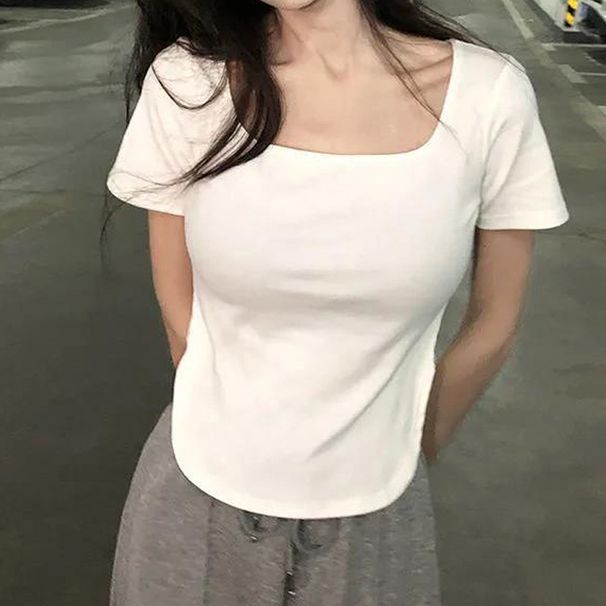 Summer New Arrival Women's Slimming Irregular T-Shirt Short Sleeve Sexy Top in Instagram Style_ecoleips.com