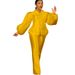 Women's Clothing solid color puff sleeve top wide leg trousers two piece suit women's fashion suit_ecoleips.com