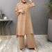 Women's Clothing Two Piece Elegant Long Sleeve Shirt Loose Fashionable Wide Leg Pants Set_ecoleips.com