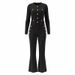 Inspired Women's Summer Two Piece Set Slim Fit Knitted Collar Vest With Metal Buckle And High-Waisted Wide Leg Pants_ecoleips.com