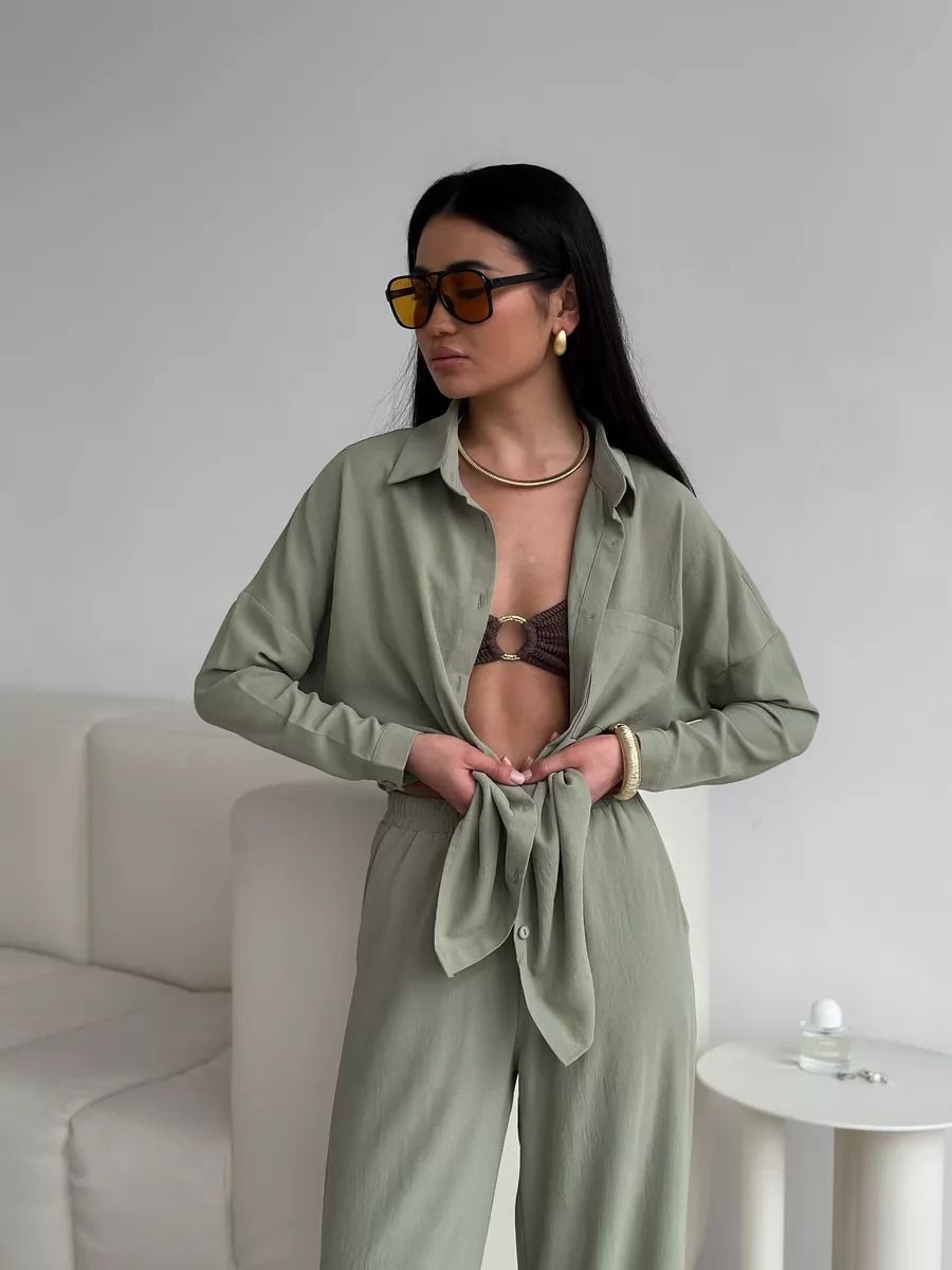 Women's Solid Color Cardigan With Pocket Wide Leg Trousers Suit Casual Trendy Set_ecoleips.com