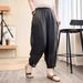 Suitable For All Seasons Sand Washed Ramie Harem For Women 2025 Summer New Casual Fashion Buckle Design Slim Linen Pants_ecoleips.com
