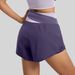 K Color Blocked Women's Running, Fitness, Breathable Side Pockets, Anti Glare, Fake Two-piece Yoga Sports Shorts_ecoleips.com
