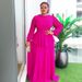 Plus Size Floral Print Chiffon Maxi Dress With Ruffled Hem & Elegant Pleats - A-Line Round Neck Casual Dress (L/XL/2XL/3XL, Light Blue/Rose/White)_ecoleips.com