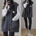 Plus Size Knit Cardigan Vest For Women - Oversized Layering Sweater Coat With V-Neck, Striped Pattern, Loose Fit (Dark Grey/Black, One Size)_ecoleips.com