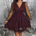 Plus Size V-Neck Mesh Evening Dress – Elegant Long Sleeve A-Line Dress With Sheer Panel – Stretch Polyester – Sizes 0XL-5XL (Black/Burgundy)_ecoleips.com
