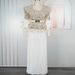 Elegant Sequin-Embellished A-Line Dress – High Waist Formal Gown With Floral Sleeves & U-Neck (Blue/White/Black/Rose Pink, Plus Size Available)_ecoleips.com
