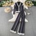 Elegant Winter Vest Set – V-Neck Knit Sweater + High-Waist Lace Pants (Beige/Black/Charcoal/Brown, One Size Fits Most)_ecoleips.com