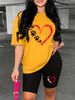 Summer Women's Casual And Fashionable Heart-shaped Printed Loose T-shirt Shorts Two-piece Set Sportswear Suitable For Daily Wear-132_ecoleips.com