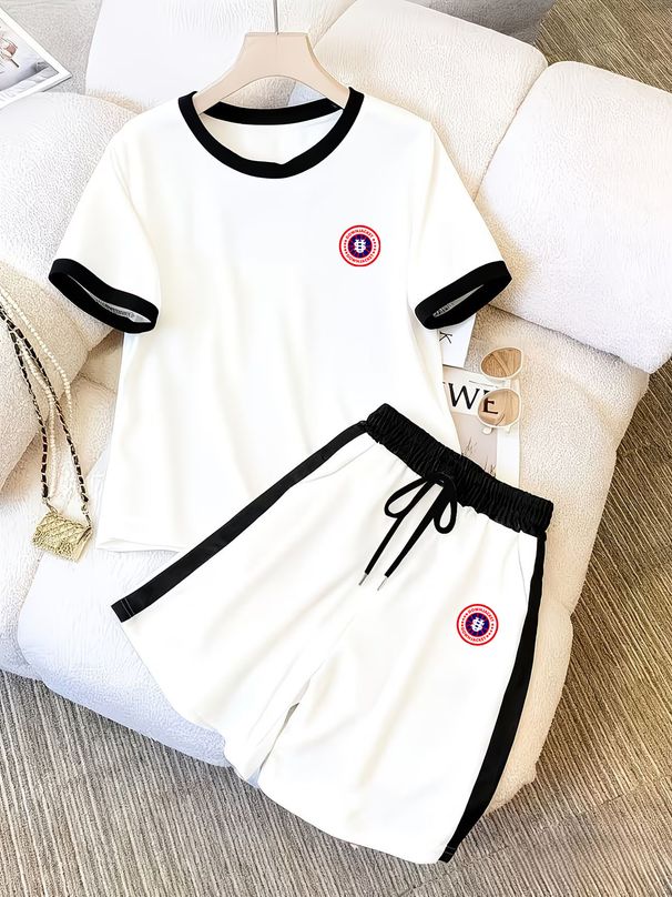 Women's Printed Short-Sleeve Tee & Shorts Set - Korean-Inspired Slim Fit Outfit For Summer-9_ecoleips.com