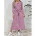 Elegant Temperament Striped Lapel Short Sleeve Dress Women Summer New Style Waist Temperament All Match A Line Skirt_ecoleips.com