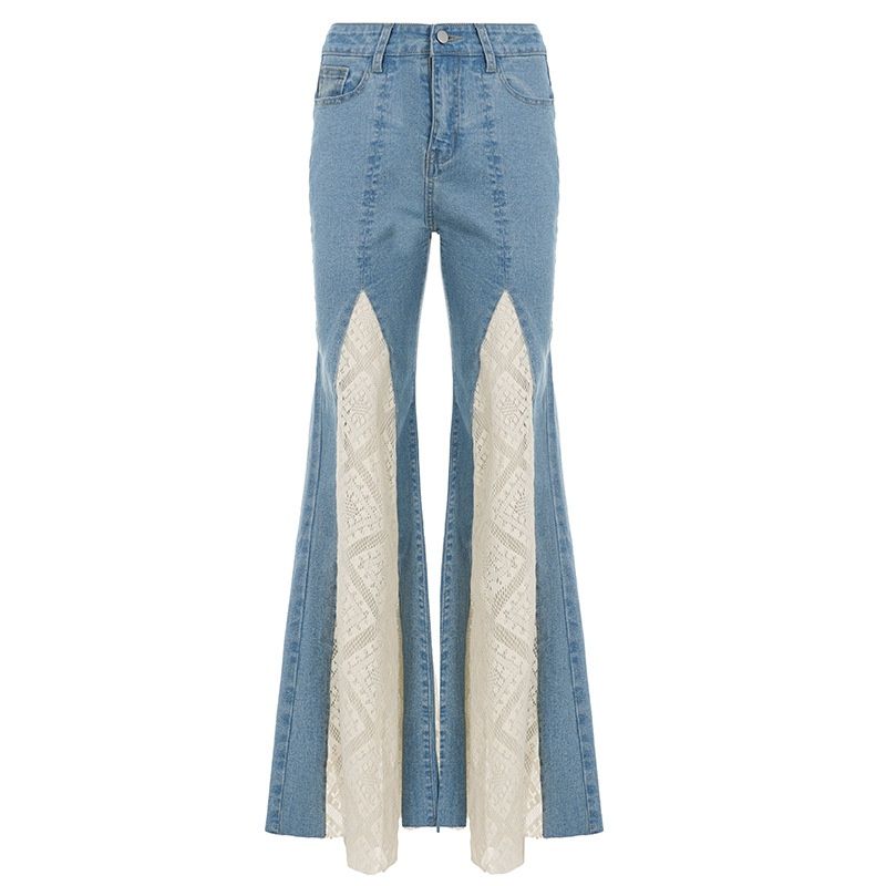 Cross-border Foreign Trade Women's Clothing: Lace Splicing, Color-blocking, Vintage Bell-bottom Pants, Versatile And_ecoleips.com