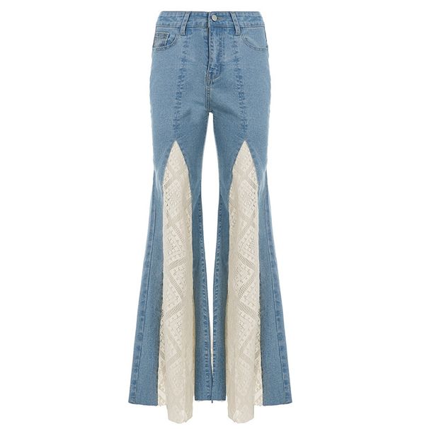 Cross-border Foreign Trade Women's Clothing: Lace Splicing, Color-blocking, Vintage Bell-bottom Pants, Versatile And_ecoleips.com
