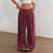 Voya New Fashion Women's Elegant Versatile Elastic Casual Solid Color Long Wide Leg Pants From_ecoleips.com