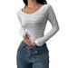 2025 New Foreign Trade European And American Striped Short Top Large U-Neck Collarbone-Exposing Long Sleeve_ecoleips.com